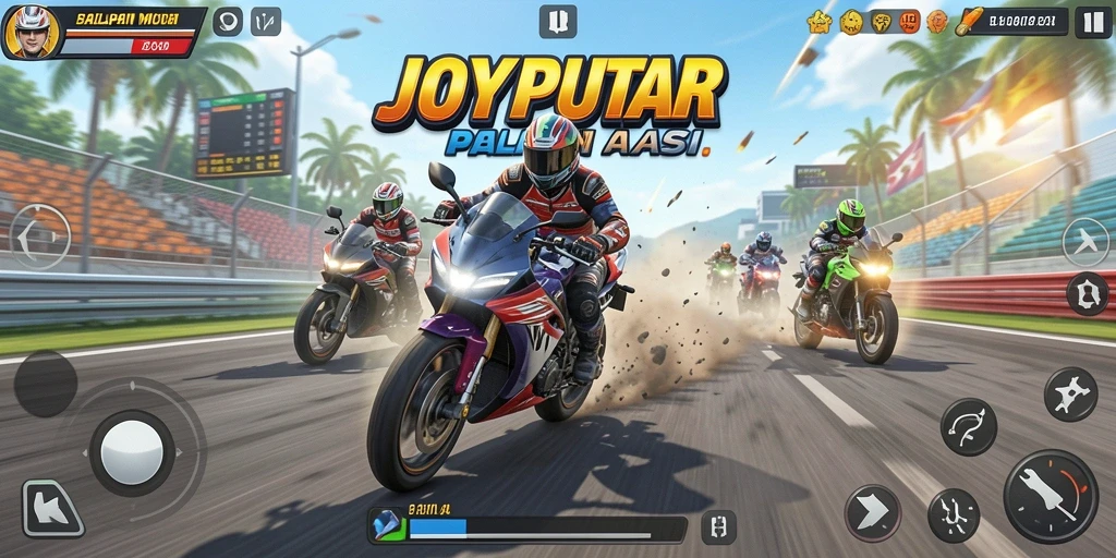 Tampilan seru dari gameplay balap motor di JOYPUTAR.