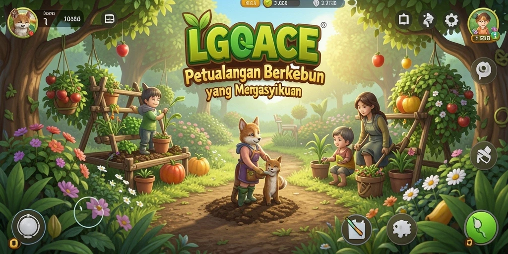 Tampilan gameplay LGOACE menampilkan petani yang sedang merawat tanaman di ladang.