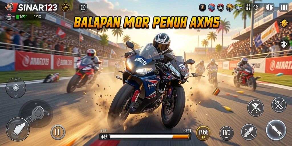 Tangkapan layar SINAR123 menampilkan balapan seru di lintasan kota.
