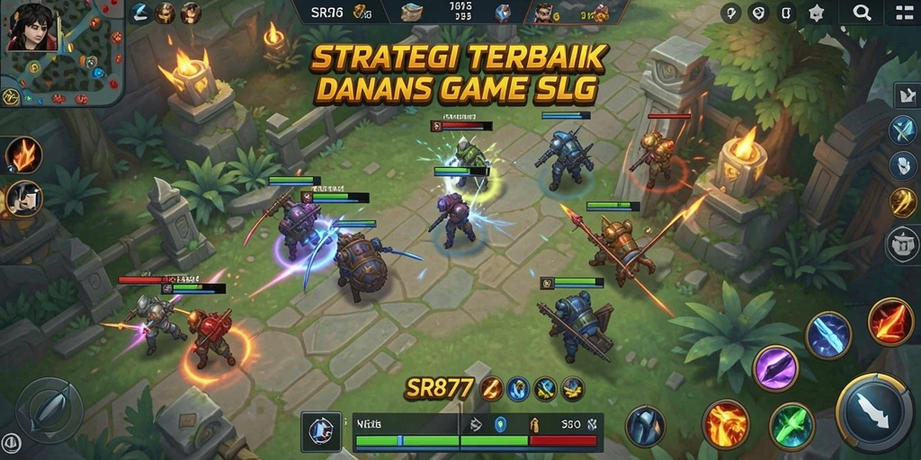 Screenshot gameplay SR877 yang menampilkan aksi pertempuran strategi yang intens.