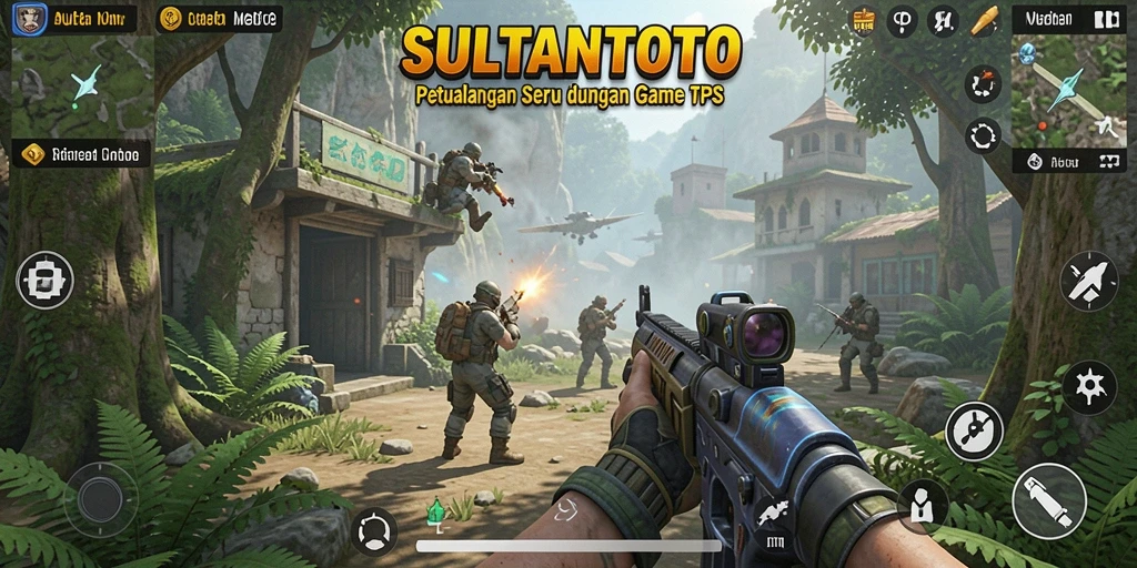 Tangkapan layar utama SULTANTOTO menampilkan aksi gameplay TPS yang seru.
