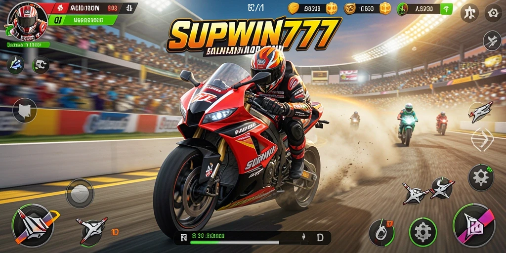 Tangkapan layar gameplay SUPWIN777 yang menampilkan aksi balapan motor yang mendebarkan.